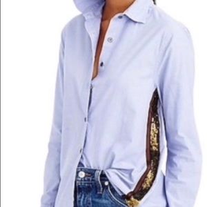 J Crew blue cotton button down shirt with sequin sides